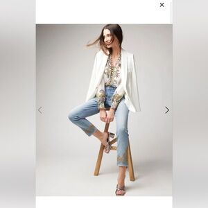 White House Black Market crop jeans with beaded gold  size 14 EUC